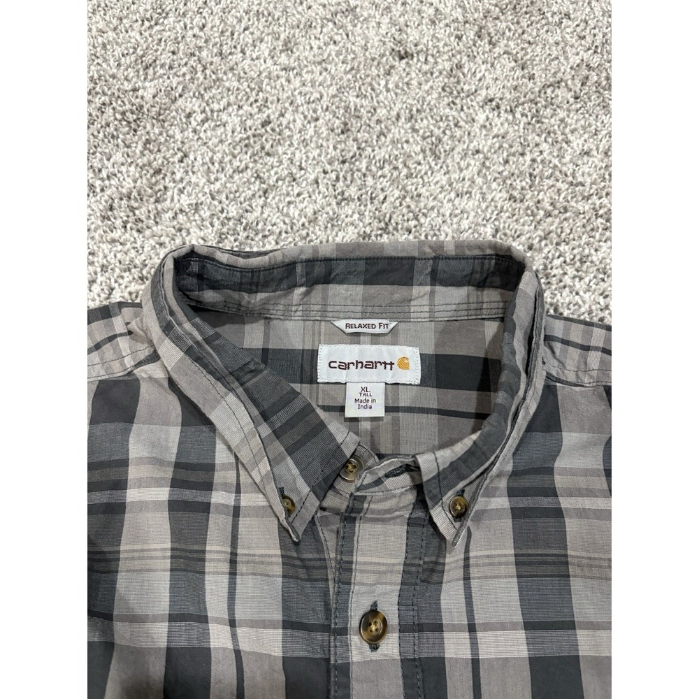 Carhartt Relaxed Fit Plaid Shirt Mens XL Tall Grey Black Long Sleeve Button Down - Picture 4 of 6